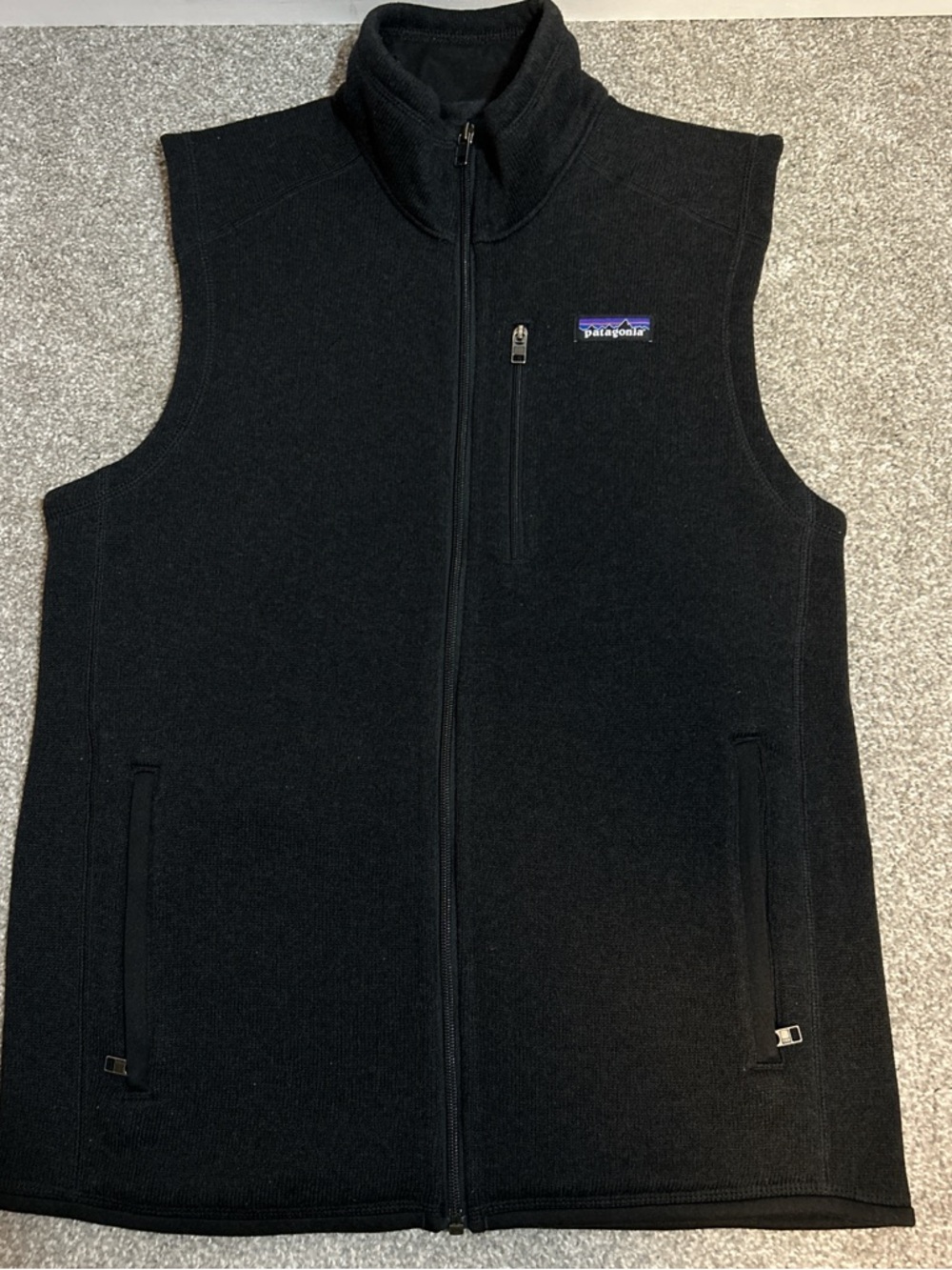 Patagonia Black Zip-Up Fleece Vest with Chest Logo